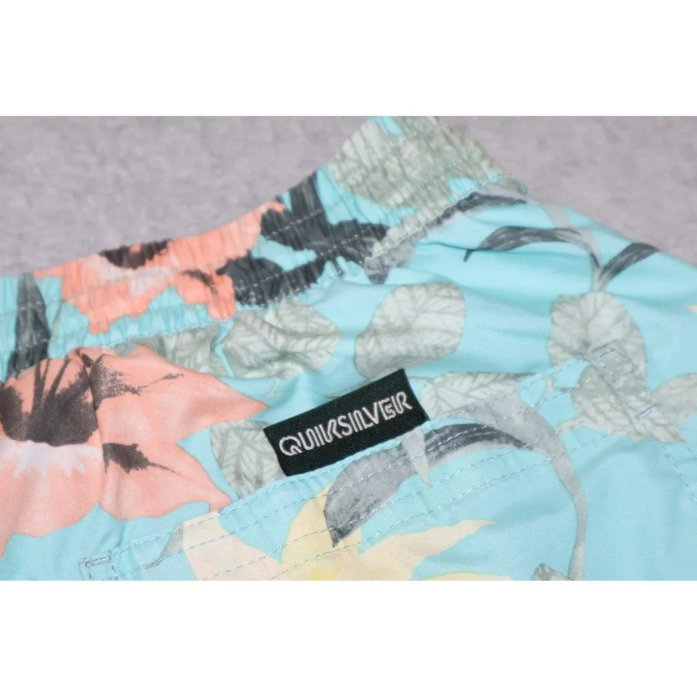 Quiksilver Swim Trunks Mens XL Blue Floral Board Shorts Drawstring 7